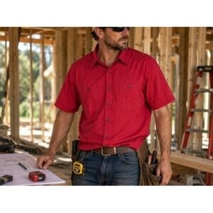 Red Kap Mens 3XL Red Short Sleeve Industrial Work Shirt SP24RD6 Button Up